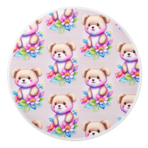 Teddybär Wasserfarben Pastell Ceramic Knob