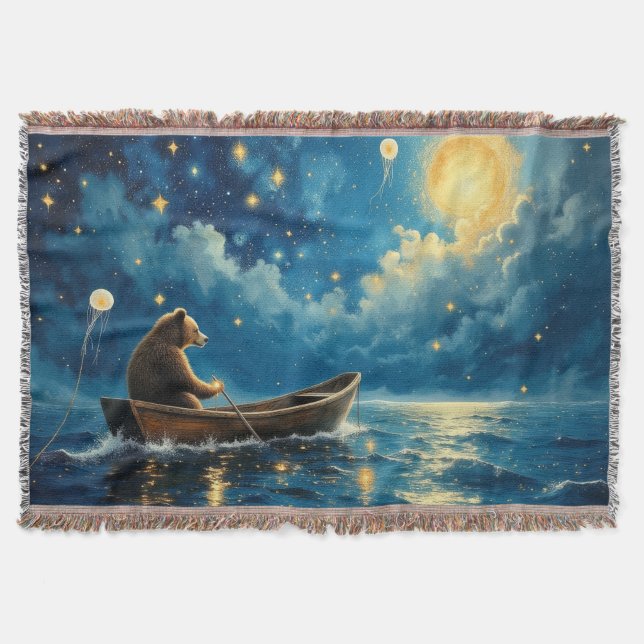 Teddybear fishing dream throw blanket (Front)