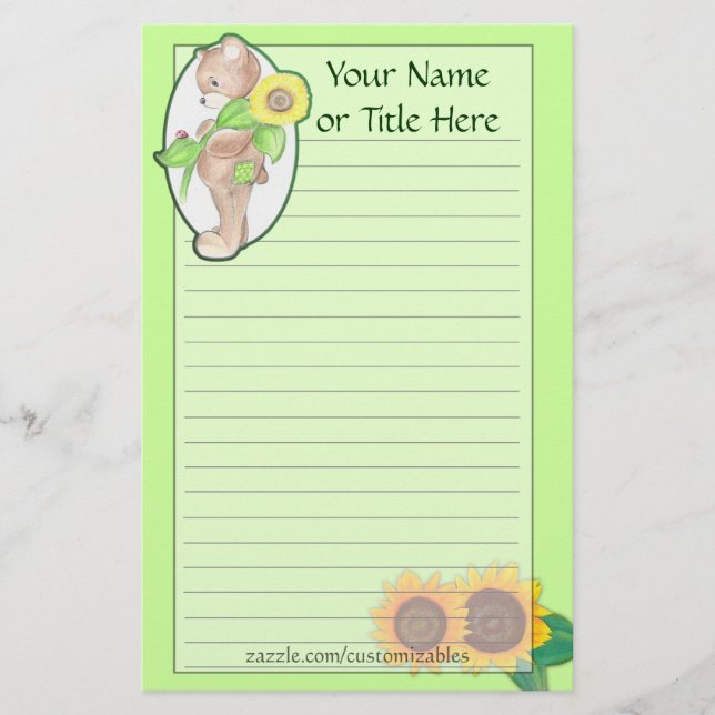 Teddybear Sunflower Stationery (Front)