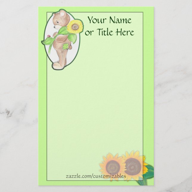 Teddybear Sunflower Stationery (Front)