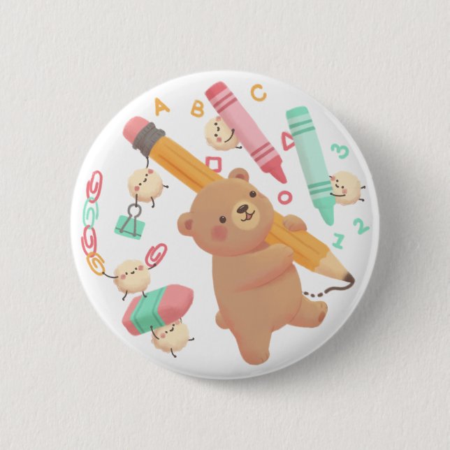 Teddy's Back to School Illustration 2 Inch Round Button (Front)
