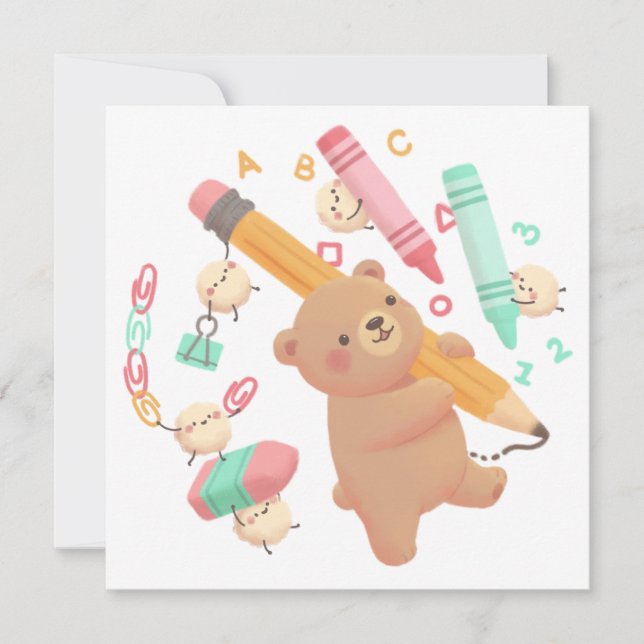 Teddy's Back to School Illustration Invitation (Front)