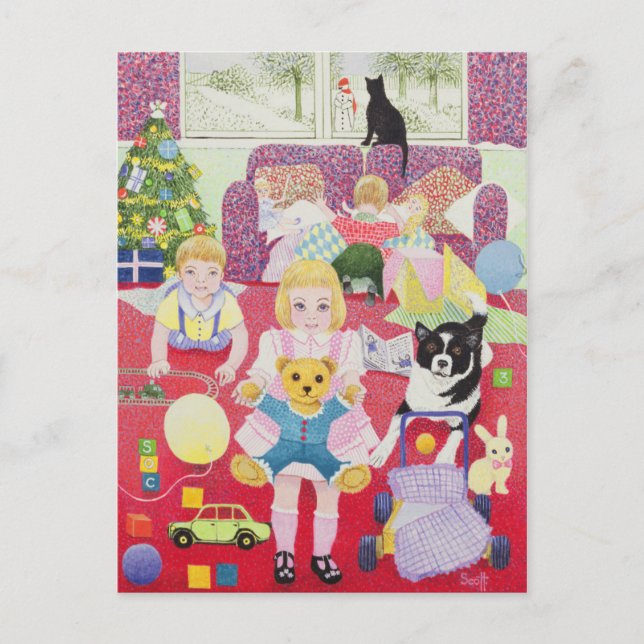 Teddy's Christmas Pajamas Holiday Postcard (Front)