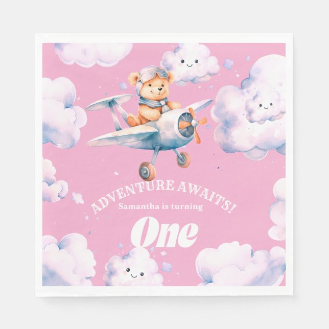 Teddy's First Birthday Expedition Napkin (Front)