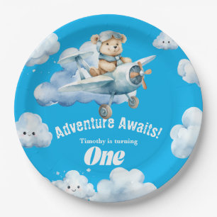 Teddy's First Birthday Sky-High Soiree Paper Plate