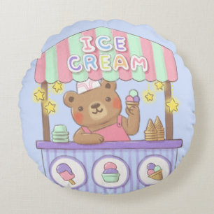 Teddy's Ice Cream Parlor Round Pillow