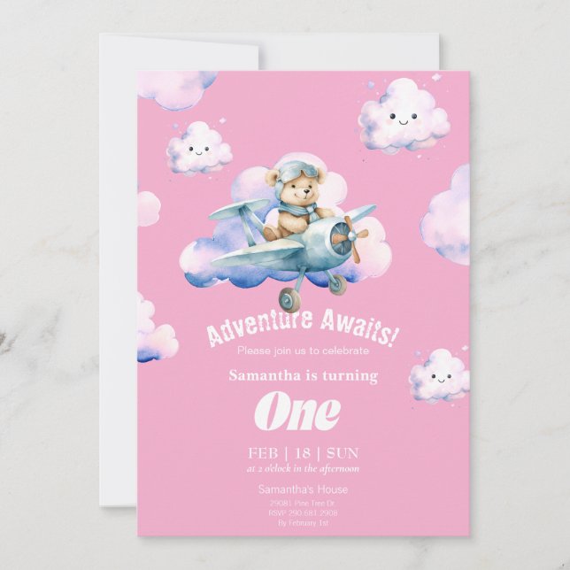 Teddy's premier anniversaire Sky Safari Invitation (Devant)