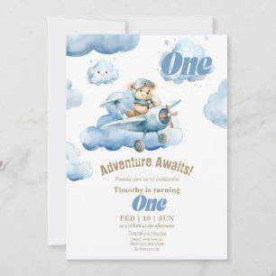 Teddy's Sky-High First Birthday Adventure  Invitation