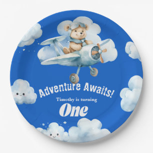 Teddy's Sky-High Soiree: A First Birthday Balloon Paper Plate