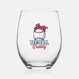 Tee Ball Granny Baseball Bow Vintage Shirt_1 Stemless Wine Glass