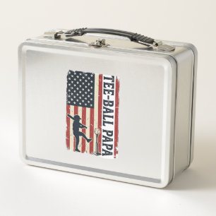 Tee Ball Papa American Flag Vintage Shirt Design_1 Metal Lunch Box