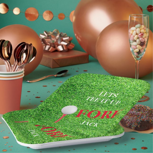 Tee It Up Fore Him Golf Theme Celebration Party Paper Plate (Multi)