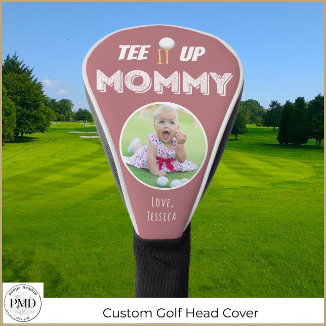 Tee It Up Mommy Personalized Photo Dusty Rose Golf Head Cover (Tee It Up Mommy Personalized Photo Dusty Rose Golf Head Cover with Child or Pet Photo, Name.)