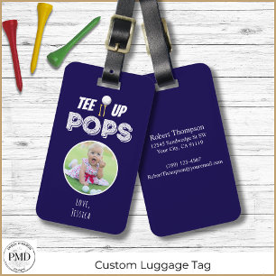 Tee It Up Pops Custom Photo Fathers Day Navy Blue Luggage Tag