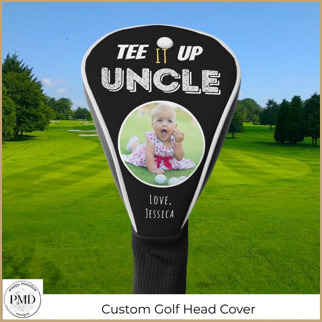 Tee It Up Uncle Custom Photo Fathers Day Black Golf Head Cover (Tee It Up Uncle Custom Photo Father's Day Black Golf Head Cover with Child or Pet Photo, Names)