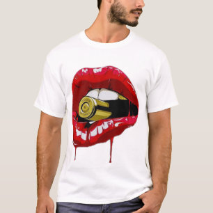 Tee Lèvres Rouges Dents Or Puce Yell T-Shirt