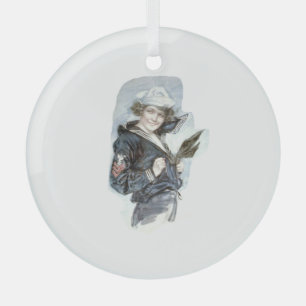 TEE Navy Waves Glass Ornament