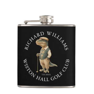 Tee-Rex Dinosaur Custom Golfer Name And Club Hip Flask