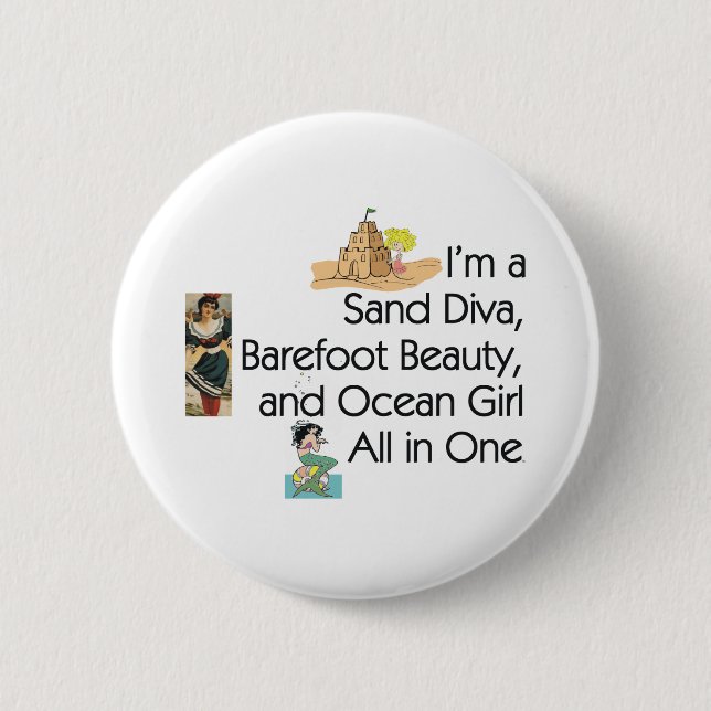 TEE Sand Diva 2 Inch Round Button (Front)
