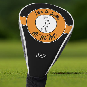 Tee Time Golfer Sports Humour Monogram Black Orang Golf Head Cover