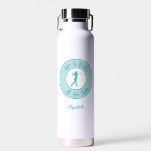 Tee Time Life Funny Personalized Name Teal Water Bottle