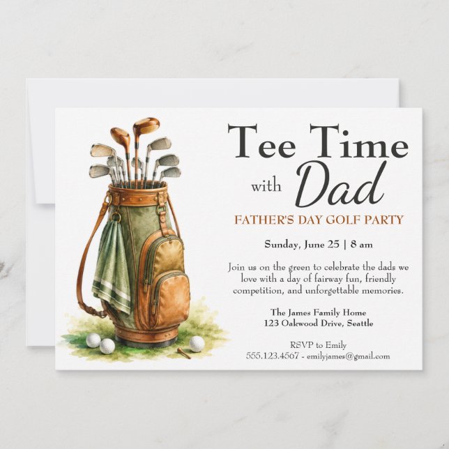 Tee Time with Dad Editable Father’s Day Golf Party Invitation (Front)