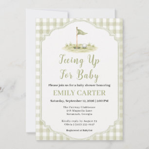 Teeing Up for Baby Sage Green Golf Baby Shower Invitation
