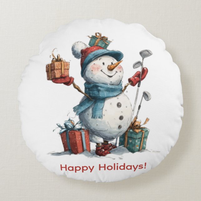 Teeing Up Holiday Cheer Round Pillow (Front)