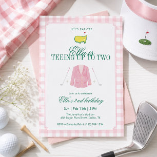 Teeing Up To Two Golf 2nd Birthday Pink Gingham Invitation
