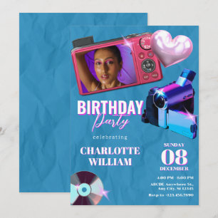 Teen Aesthetic Y2k Camera photo birthday  Invitation