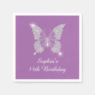Teen Birthday Diamond Butterfly Name Age, Lavender Napkin