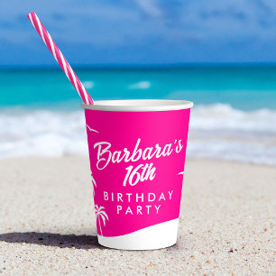 Teen Birthday Trendy Beach Hot Pink Sweet 16 Paper Cups
