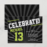 Teen Boy Birthday Invitation, Lime Green and Black