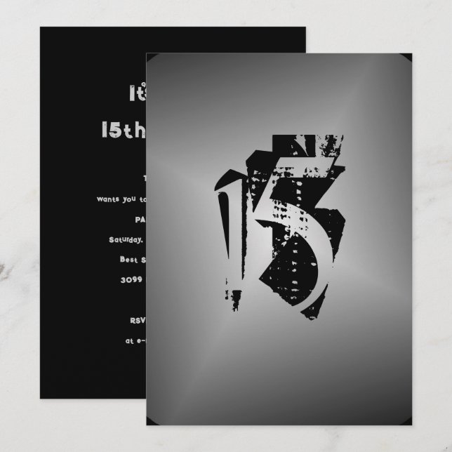 Teen Boy Birthday Party Black Silver Invitation (Front/Back)