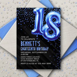 Teen Boy Blue 18th Birthday Invitation