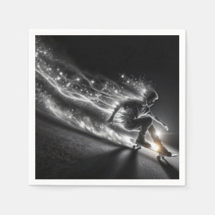 Teen Boy On a Skateboard With Neon Lights Napkin