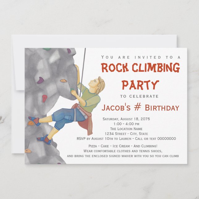 Teen Boy Rock Climbing Birthday Party Invitation (Front)