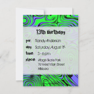 Teen Boys Birthday Party Invitations, Green Invitation