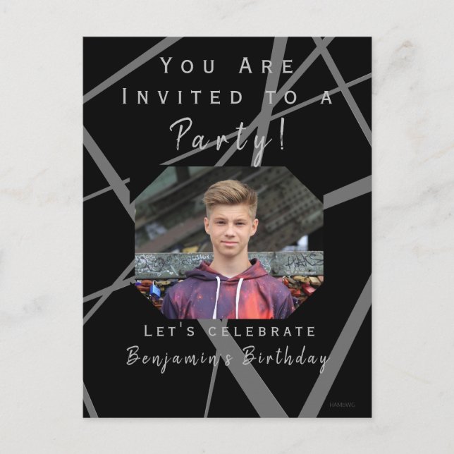 Teen Boy's Birthday Party Invite HAMbWG Postcard (Front)