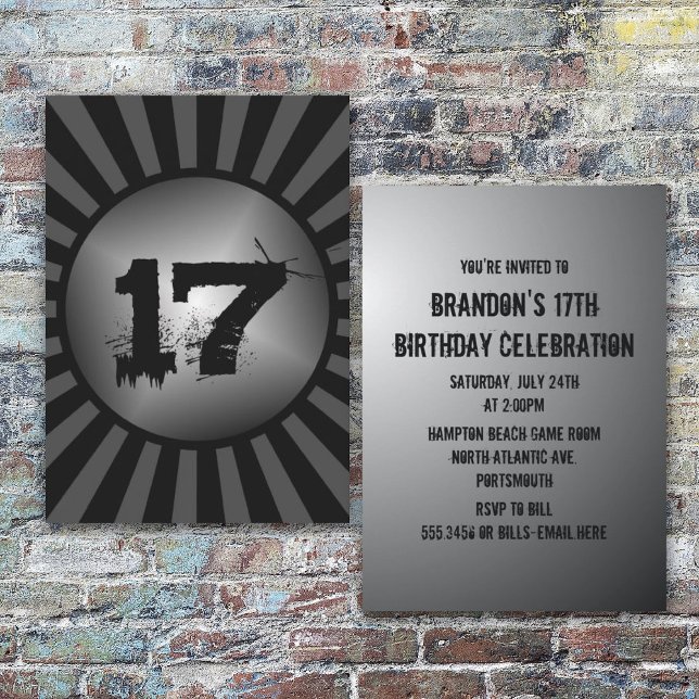 Teen Boys Black and Grey Custom Birthday Invite (Creator Uploaded)