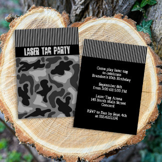 Teen Boys Black Camo Laser Tag Party Invitation