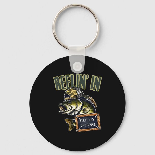 Teen Boys Fishing Reeling In First Day Of School B Keychain (Front)