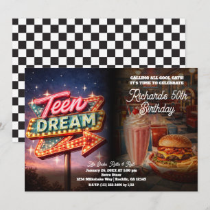 Teen Dream Retro 50's Style Diner Birthday Party Invitation
