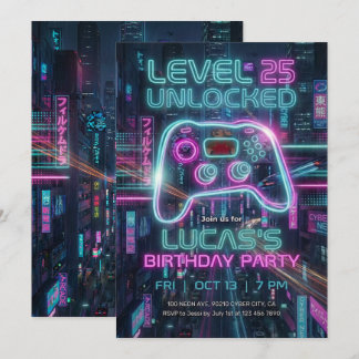 Teen Gamer Birthday Invitation Cyberpunk Game 