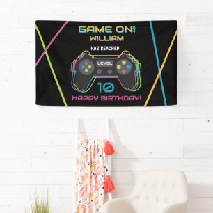 Teen Gaming Gamer Video Game Player Neon Birthday Banner