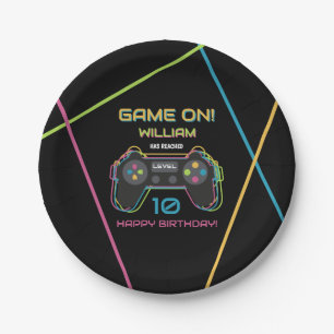 Teen Gaming Gamer Video Game Player Neon Birthday Paper Plate