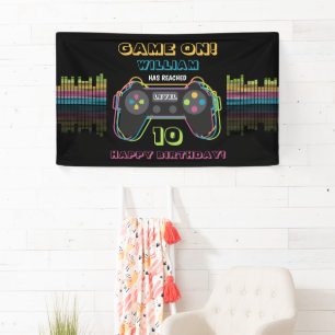 Teen Gaming Gamer Video Game Player Retro Birthday Banner