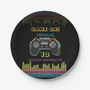 Teen Gaming Gamer Video Game Player Retro Birthday Paper Plate