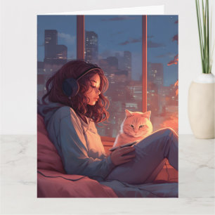 TEEN GIRL BIRTHDAY CUTE CAT GREETING CARD