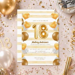 Teen Girl Gold Balloon 18th Birthday Party  Invitation
